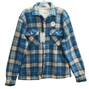 Nomad Craft Flow Mens Blue Plaid Sherpa Lined Flannel Shirt Jacket Shacket M
